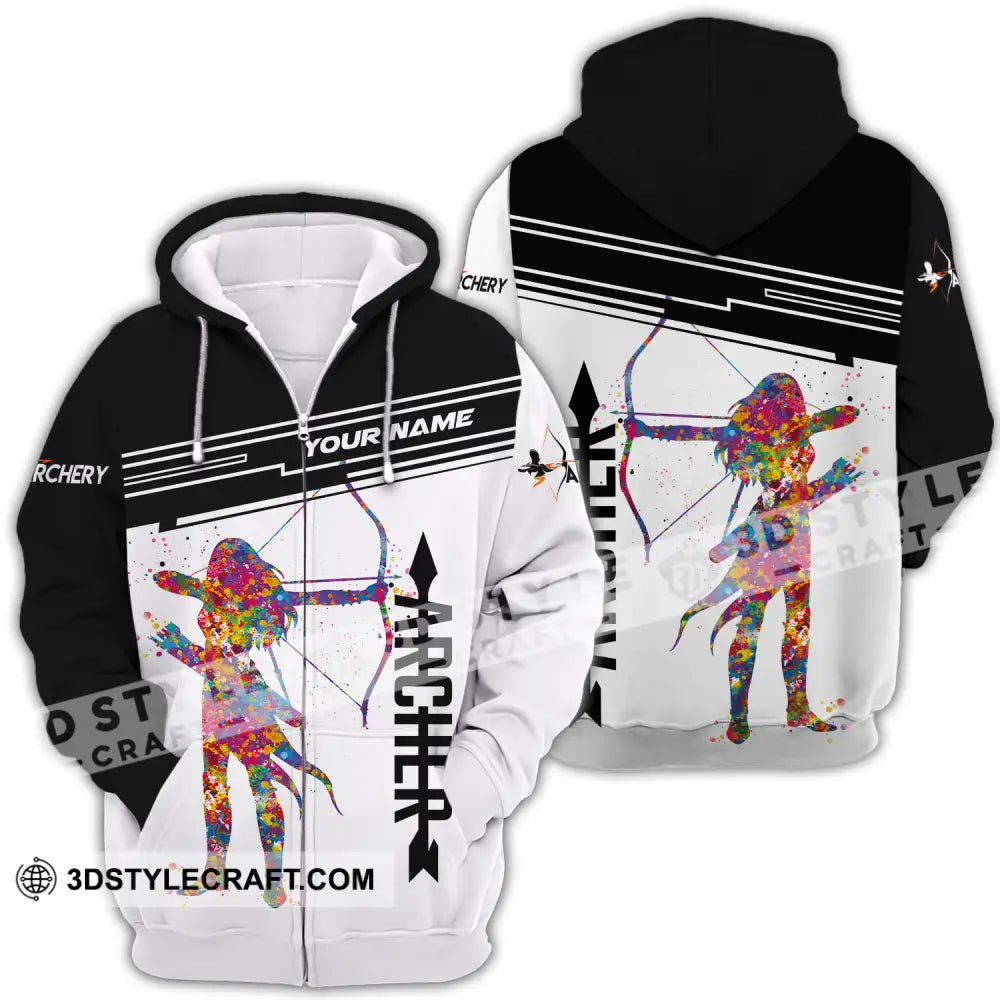 Unisex Shirt - Custom Name Archery Sport Black And White Zipper Hoodie / S T-Shirt