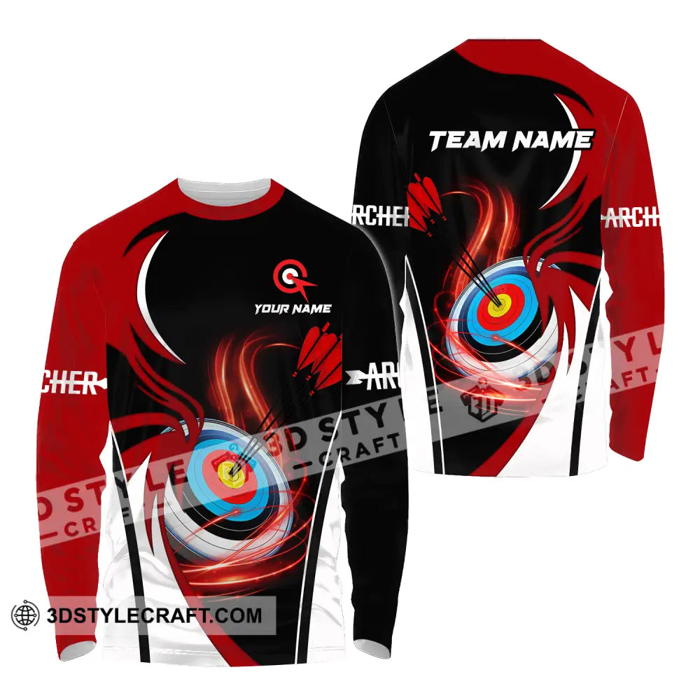 Unisex Shirt - Custom Name Archery Sport Red Wave Long Sleeve / S T-Shirt