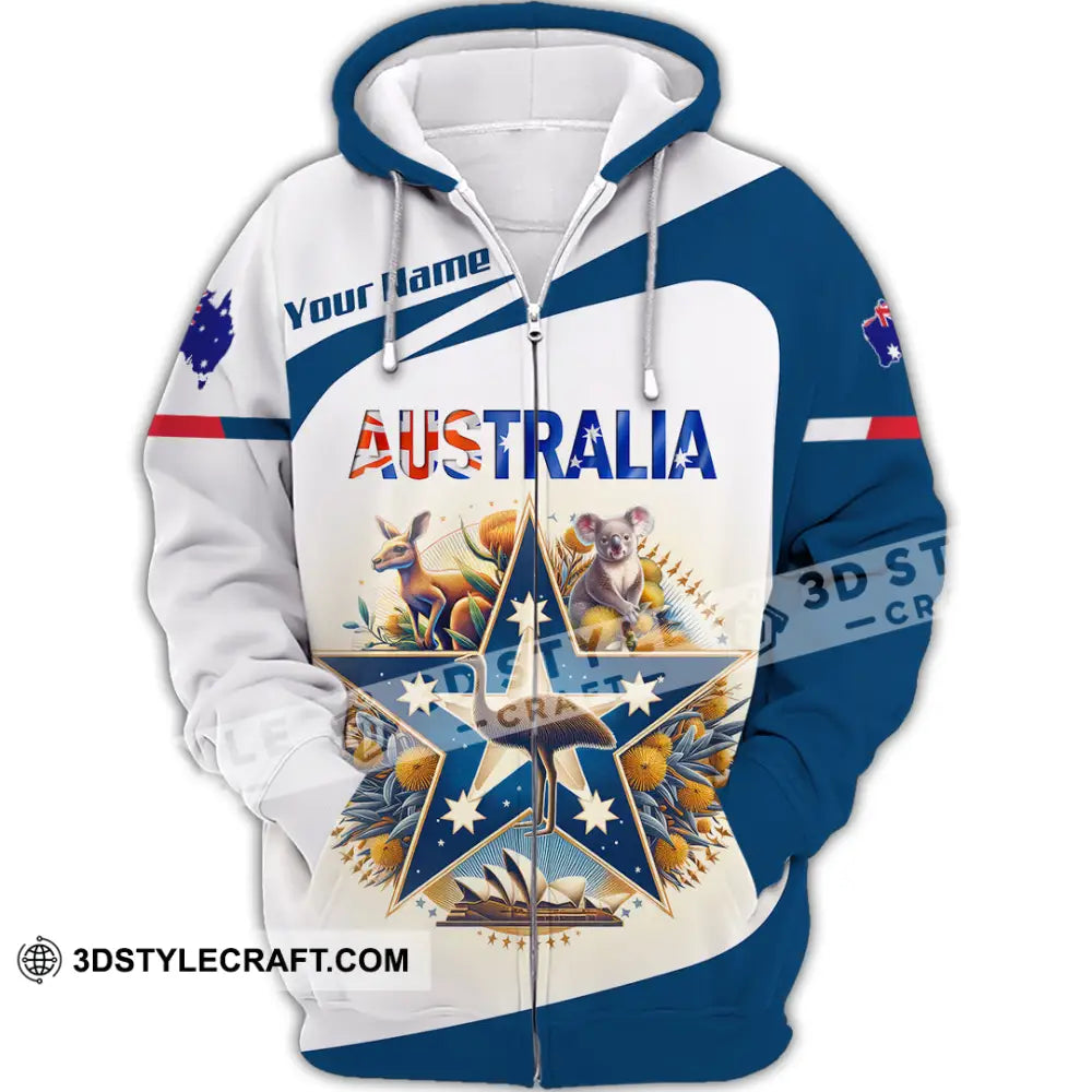 Unisex Shirt Custom Name Australia Lover Polo Long Sleeve Gift Zipper Hoodie / S T-Shirt