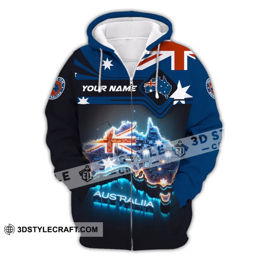 Unisex Shirt Custom Name Australia T-Shirt Proud To Be Australian Zipper Hoodie / S
