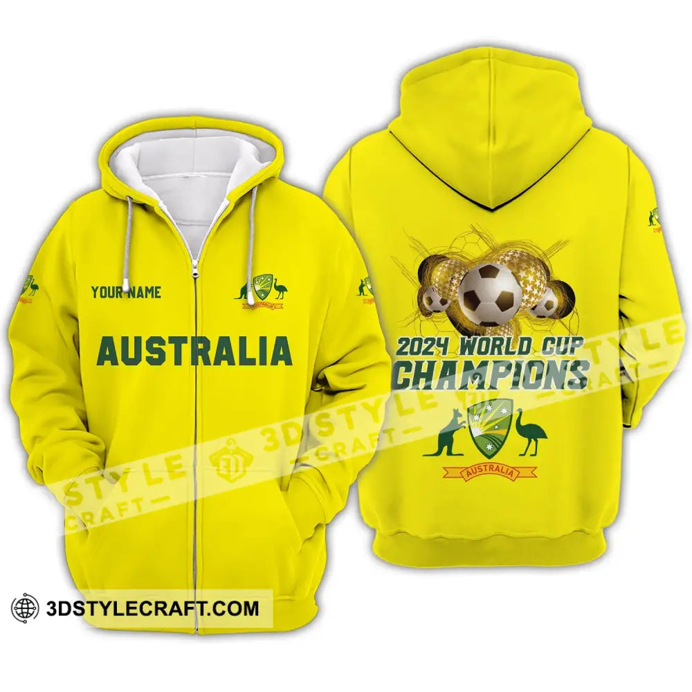 Unisex Shirt - Custom Name Australian Cricket Team Champions Icc World Cup Zipper Hoodie / S T-Shirt