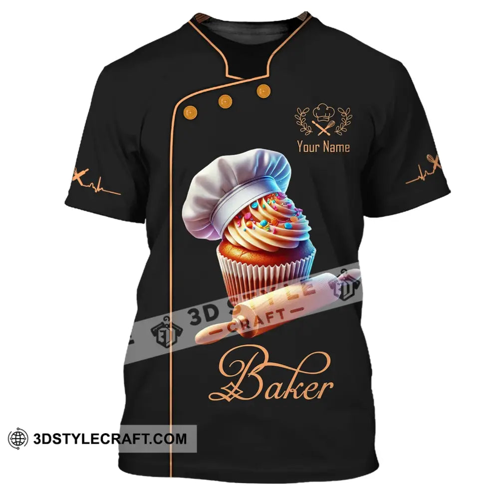 Unisex Shirt Custom Name Baker Bakery Chef Polo Long Sleeve Shop T-Shirt / S