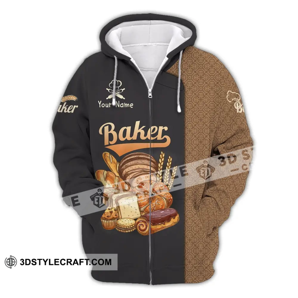 Unisex Shirt Custom Name Baker Bakery Shop Chef Baking Lovers Gift Zipper Hoodie / S T-Shirt