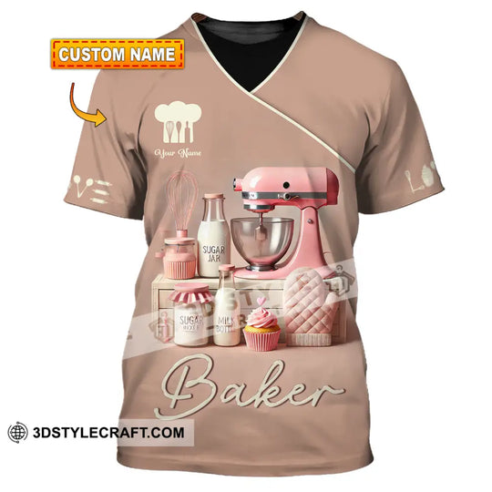 Unisex Shirt, Custom Name Baker Shirt, Bakery Shop T-Shirt, Bakery Chef Polo Long Sleeve style option 1