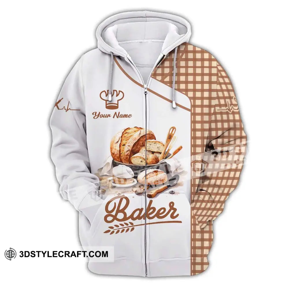 Unisex Shirt Custom Name Baker Bakery Uniform Chef Baking Lovers Gift Zipper Hoodie / S T-Shirt