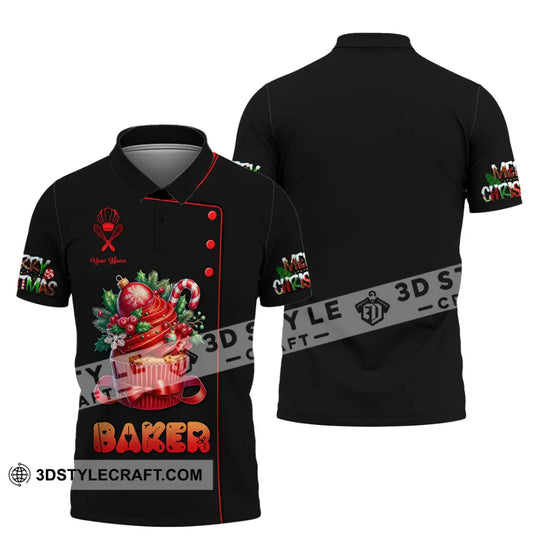 Unisex Shirt, Custom Name Baker Christmas Shirt, Bakery Shop T-Shirt, Bakery Chef Polo Long Sleeve style option 3