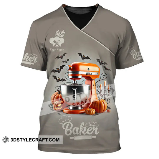Unisex Shirt, Custom Name Baker Halloween Shirt, Halloween Gift, Baker Halloween Polo Long Sleeve Shirt style option 2