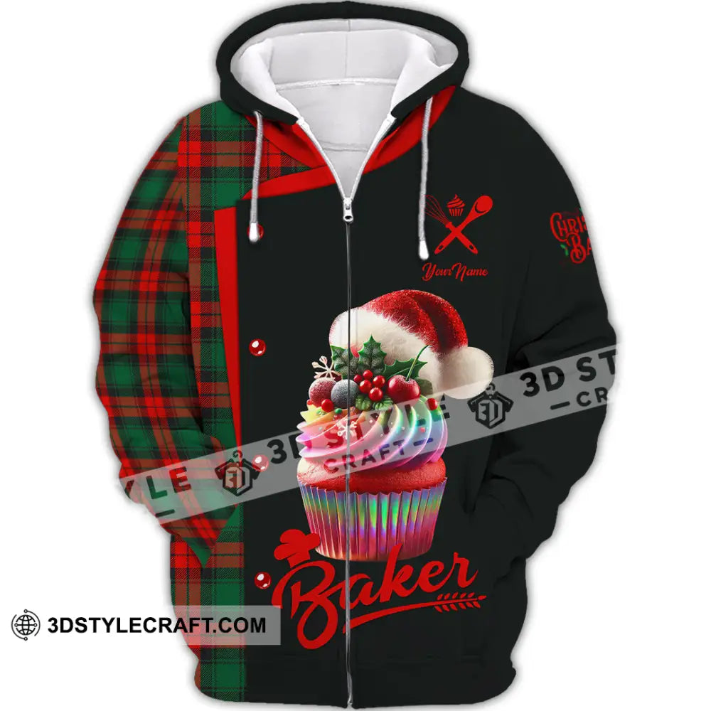 Unisex Shirt Custom Name Baker Merry Christmas Gift Zipper Hoodie / S T-Shirt