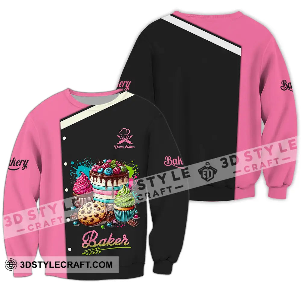 Unisex Shirt - Custom Name Baker Sweet Cake Long Sleeve / S T-Shirt