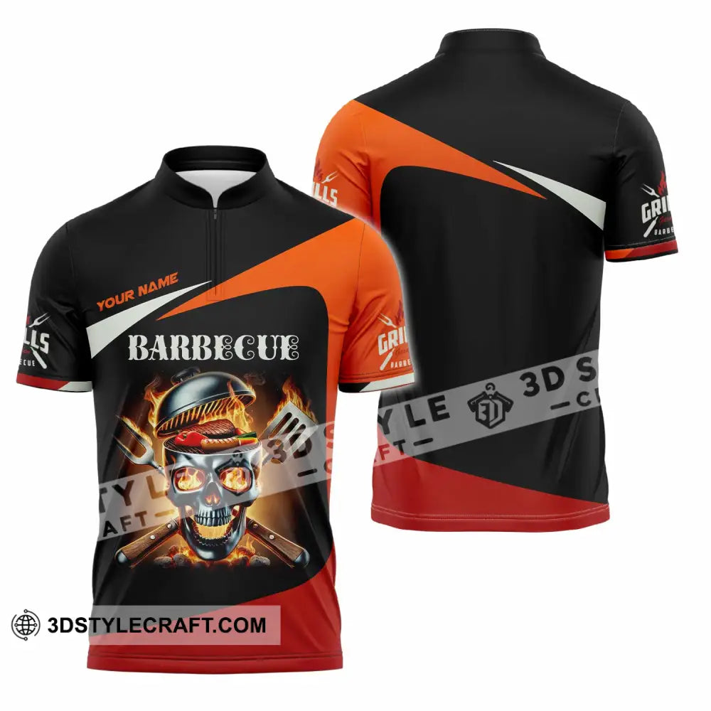 Unisex Shirt Custom Name Barbecue Love Long Sleeve Zipper Polo / S T-Shirt