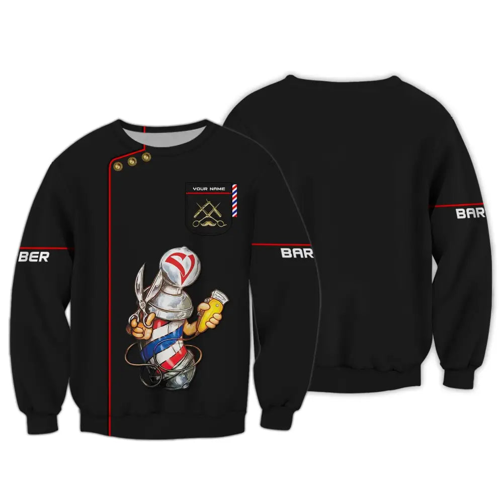 Unisex Shirt Custom Name Barber Hairstylist Apparel T-Shirt For Shop Long Sleeve / S