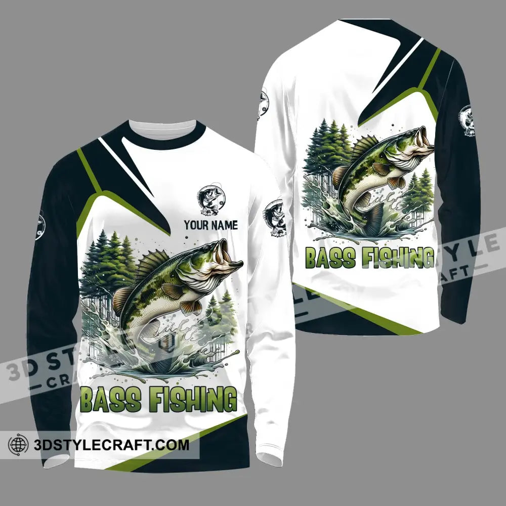 Unisex Shirt - Custom Name Bass Fishing Lake In The Forest Long Sleeve / S T-Shirt