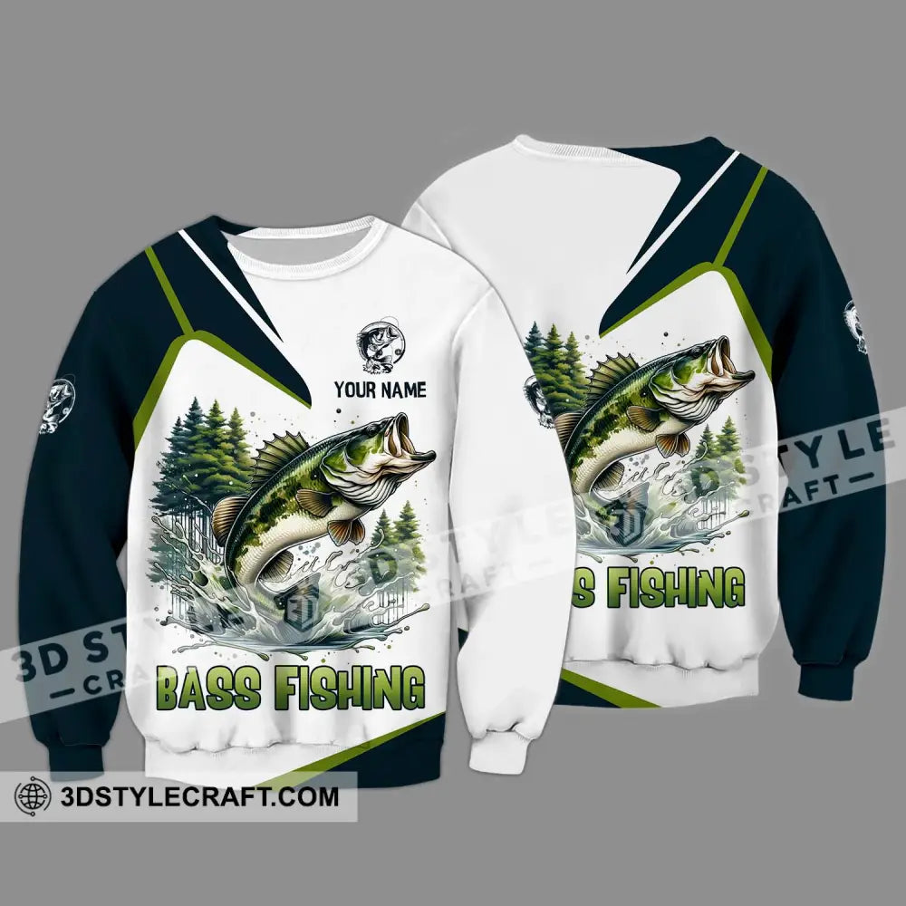 Unisex Shirt - Custom Name Bass Fishing Lake In The Forest Long Sleeve / S T-Shirt