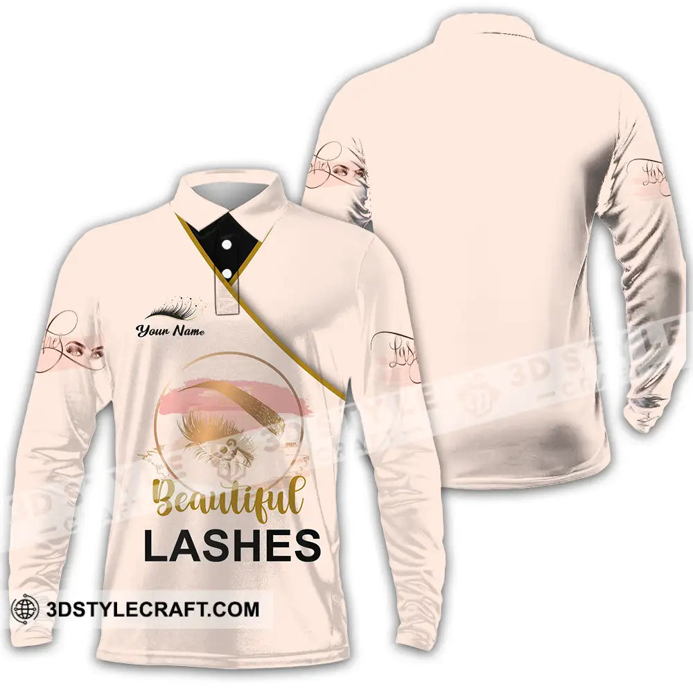 Unisex Shirt - Custom Name Beautiful Lashes Long Sleeve Polo / S T-Shirt