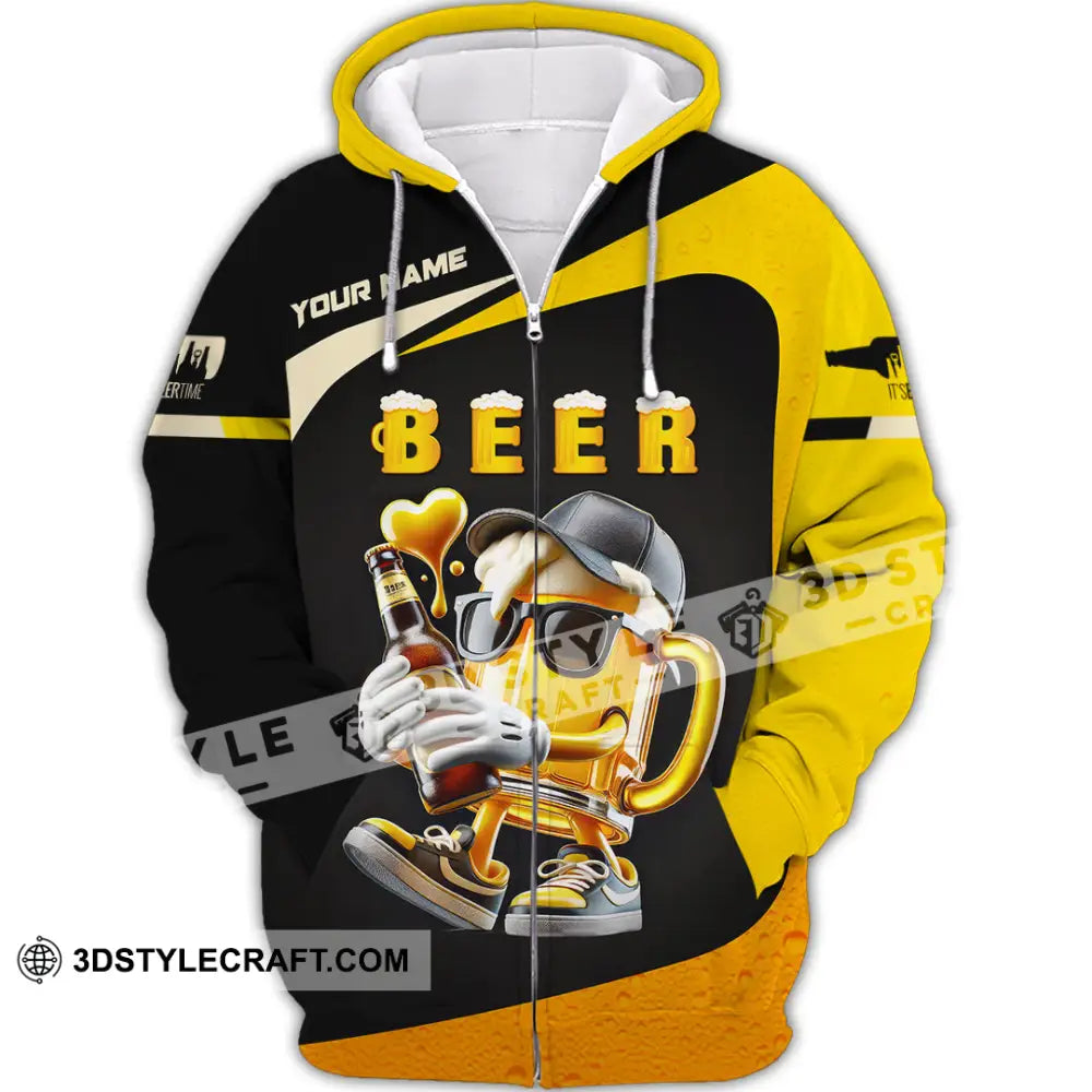 Unisex Shirt Custom Name Beer Polo Long Sleeve Zipper Hoodie / S T-Shirt