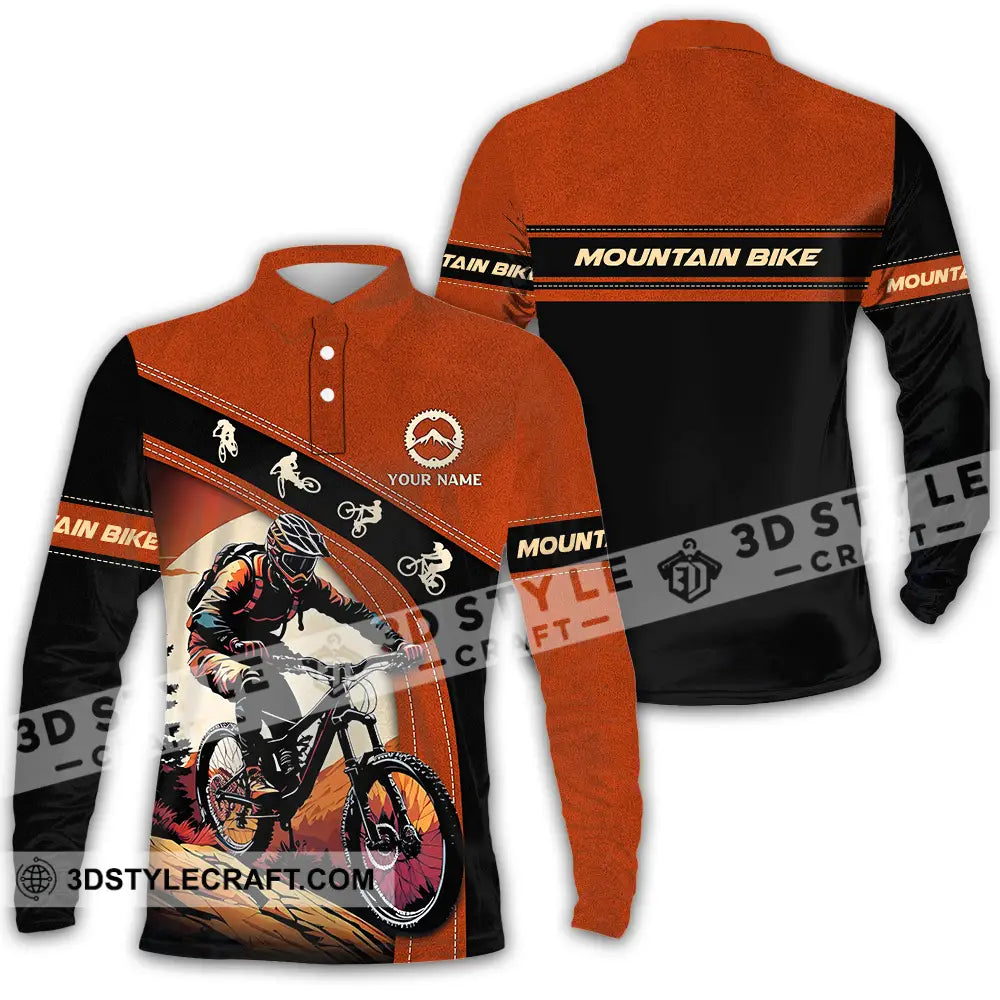 Unisex Shirt - Custom Name Biker For Mountain Bike Player Long Sleeve Polo / S T-Shirt