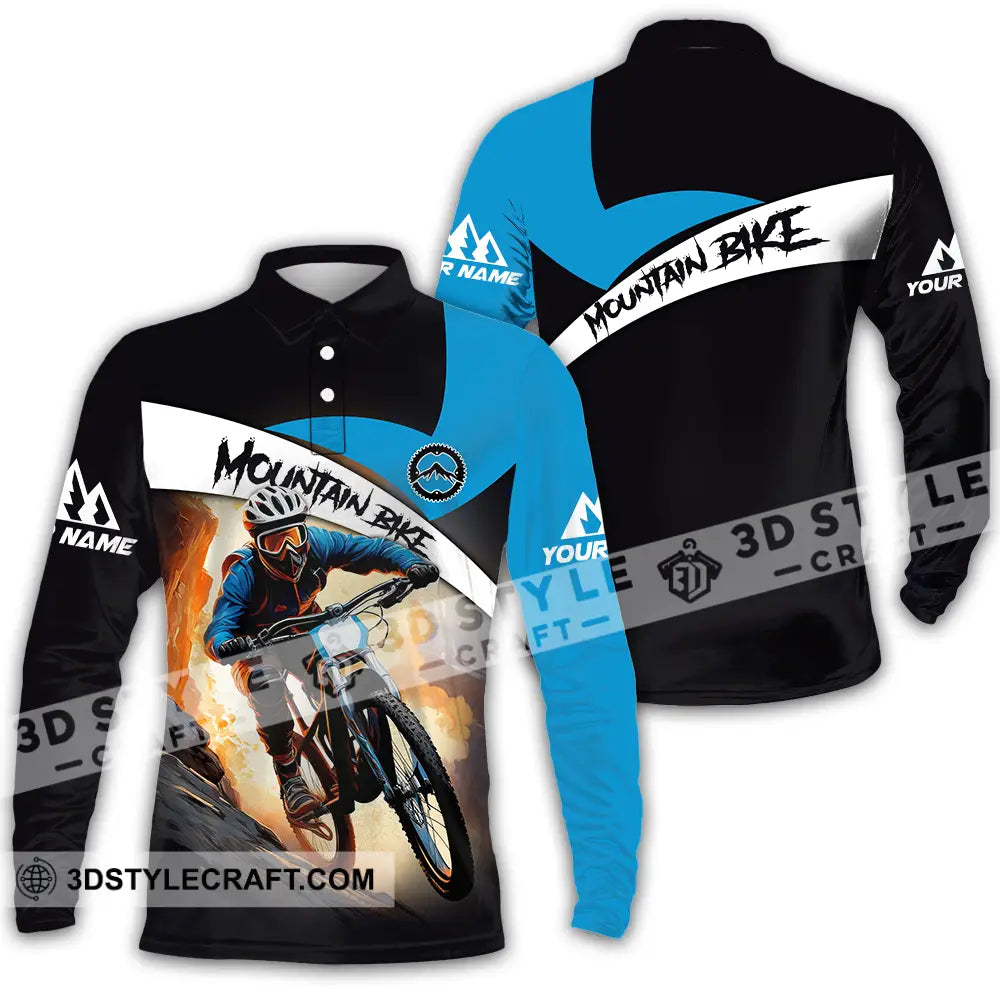 Unisex Shirt - Custom Name Biker For Mountain Bike Player Racing Long Sleeve Polo / S T-Shirt