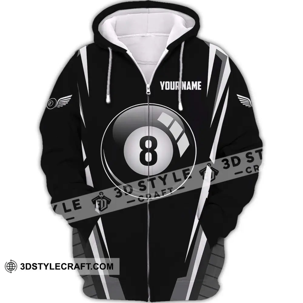 Unisex Shirt - Custom Name Billiard Ball Black And White Zipper Hoodie / S T-Shirt