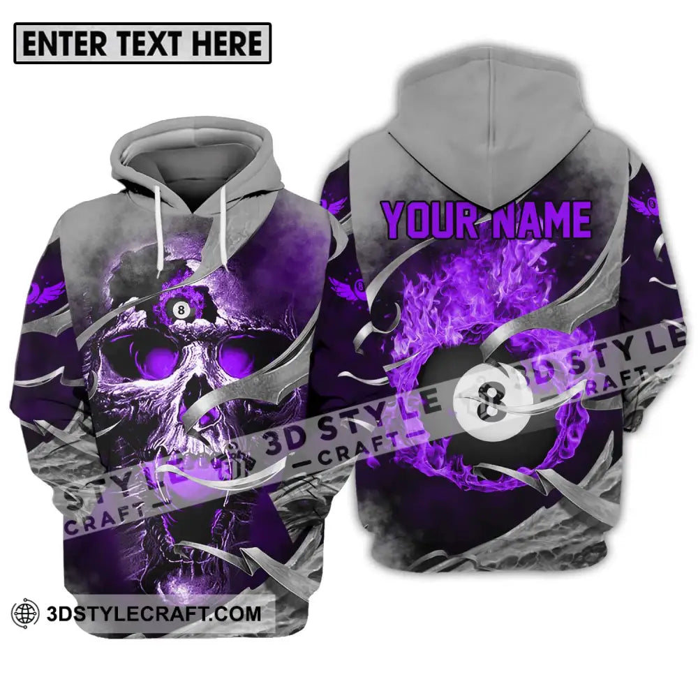 Unisex Shirt - Custom Name Billiards Purple Skull Hoodie / S T-Shirt