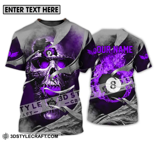 Unisex Shirt - Custom Name Billiards Purple Skull T-Shirt / S T-Shirt