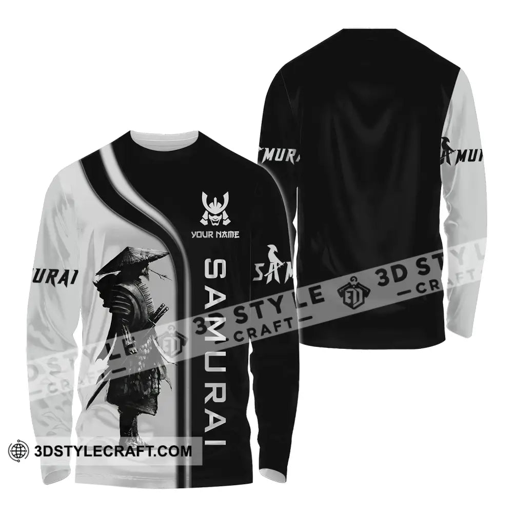 Unisex Shirt - Custom Name Black And Grey Samurai Long Sleeve / S T-Shirt