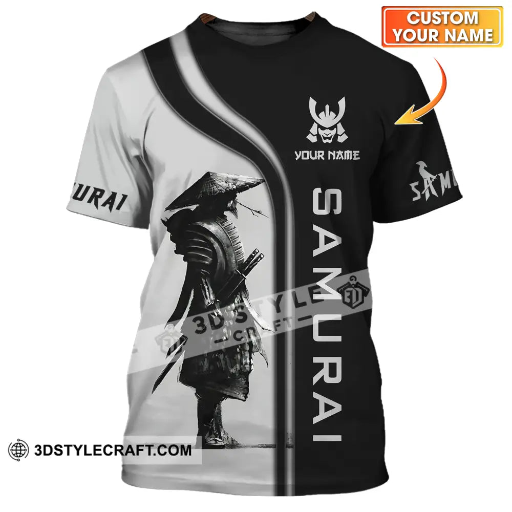 Unisex Shirt - Custom Name Black And Grey Samurai T-Shirt