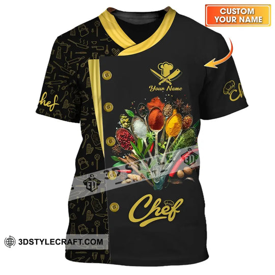 Unisex Shirt - Custom Name Black And Yellow 3D Shirt For Chef style option 1