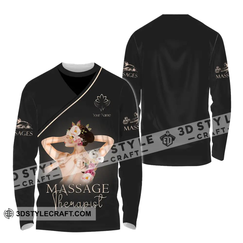 Unisex Shirt - Custom Name Black Massage Therapist Long Sleeve / S T-Shirt