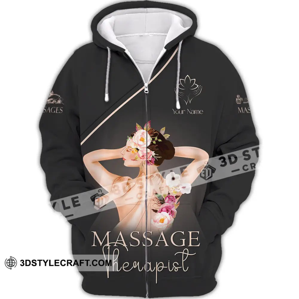 Unisex Shirt - Custom Name Black Massage Therapist Zipper Hoodie / S T-Shirt