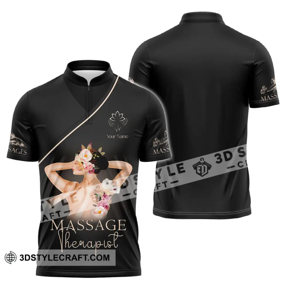 Unisex Shirt - Custom Name Black Massage Therapist Zipper Polo / S T-Shirt