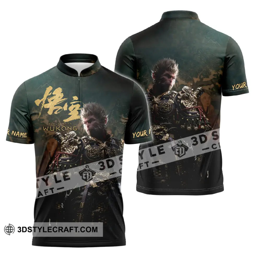 Unisex Shirt - Custom Name Black Myth Wukong General Zipper Polo / S T-Shirt