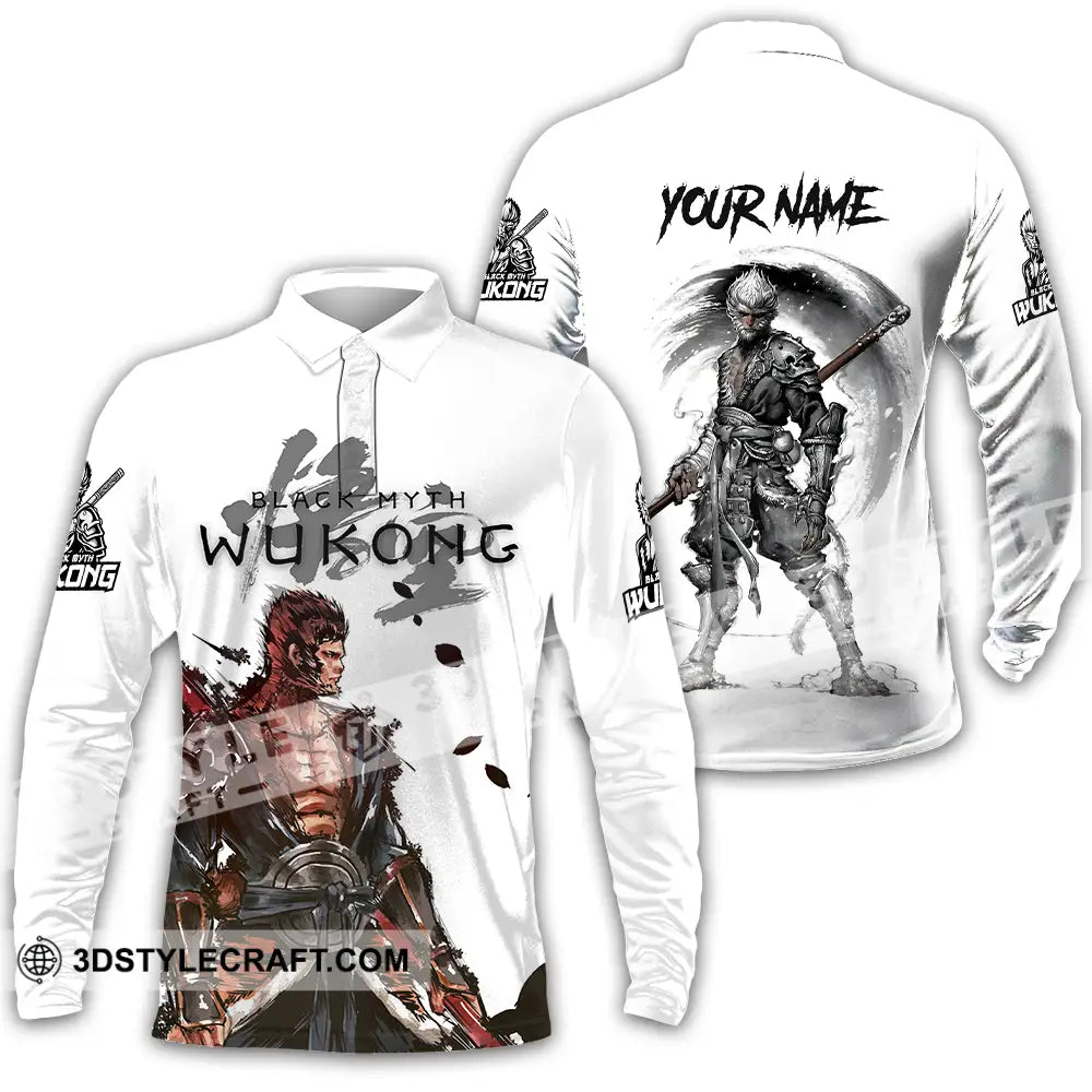 Unisex Shirt - Custom Name Black Myth Wukong Muscle Long Sleeve Polo / S T-Shirt