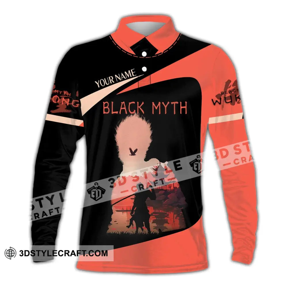 Unisex Shirt Custom Name Black Myth Wukong Polo Long Sleeve Gift For Game Lover / S T-Shirt