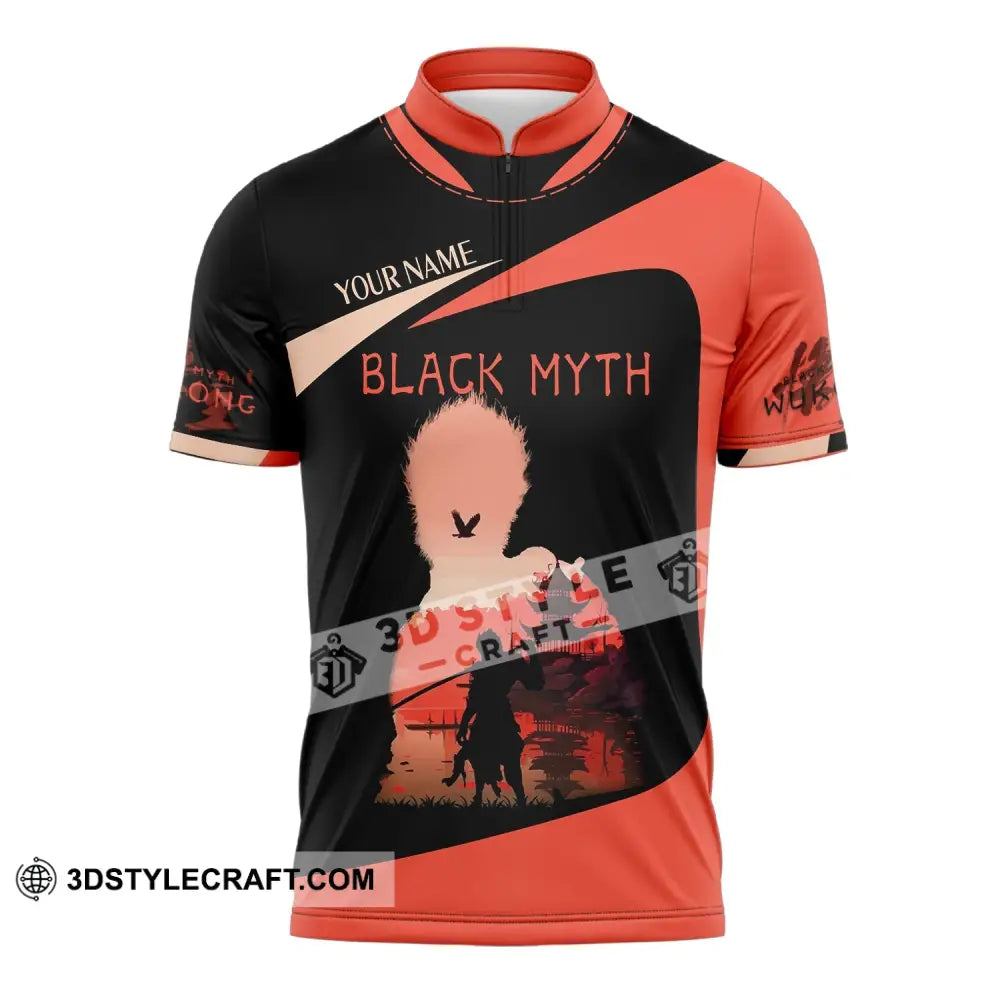 Unisex Shirt Custom Name Black Myth Wukong Polo Long Sleeve Gift For Game Lover Zipper / S T-Shirt