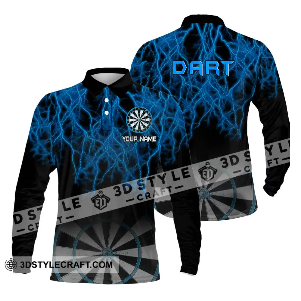 Unisex Shirt - Custom Name Blue Dart Long Sleeve Polo / S T-Shirt