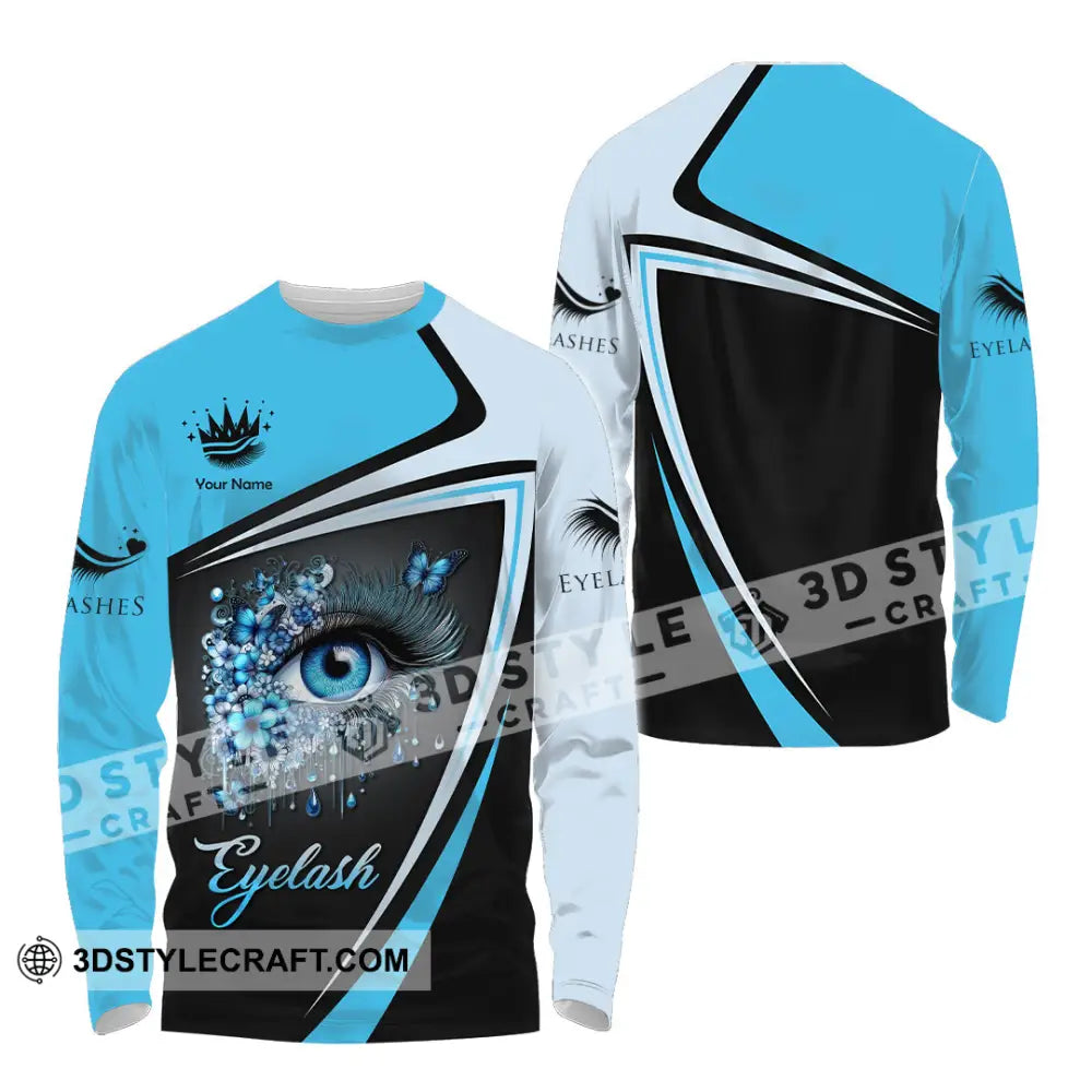 Unisex Shirt - Custom Name Blue Eyelash Long Sleeve / S T-Shirt