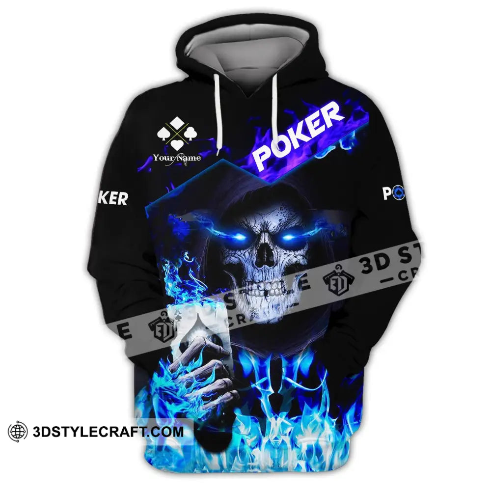 Unisex Shirt - Custom Name Blue Light Skullcap Poker Hoodie / S T-Shirt