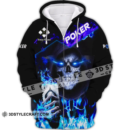 Unisex Shirt - Custom Name Shirt - Blue Light Skullcap Poker Shirt style option 4
