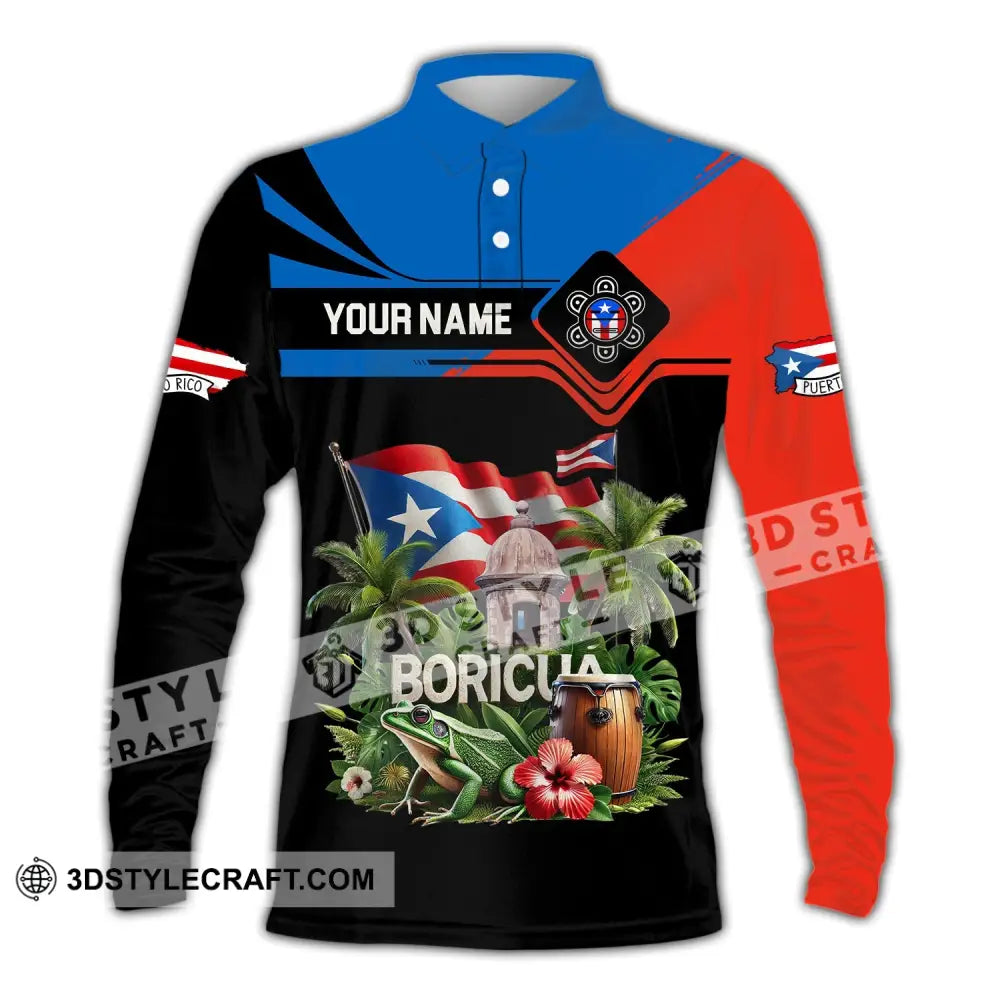 Unisex Shirt Custom Name Boricua Polo Long Sleeve Gift / S T-Shirt