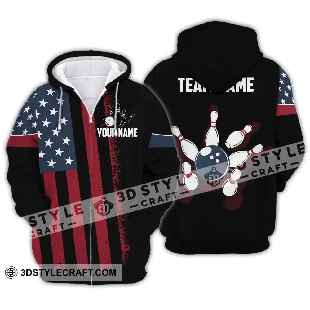 Unisex Shirt - Custom Name Bowling America Zipper Hoodie / S T-Shirt