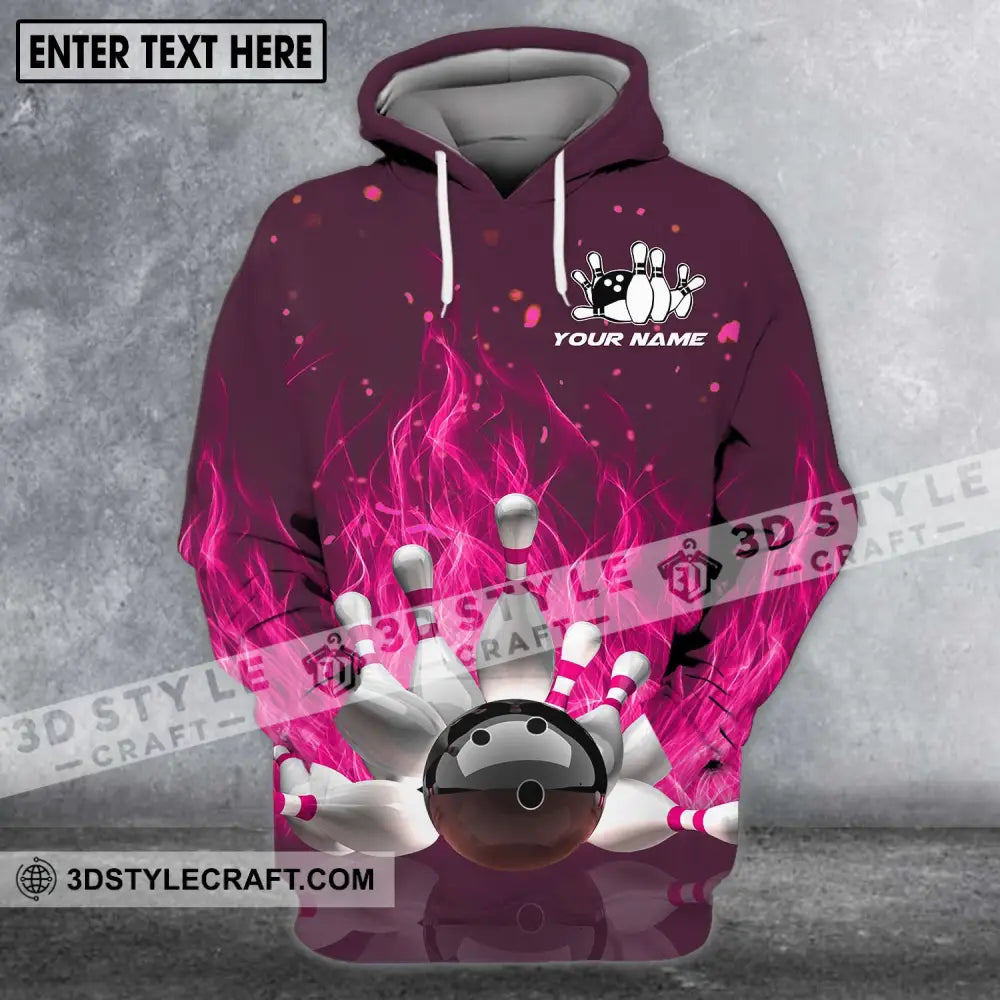 Unisex Shirt - Custom Name Bowling Ball Hot Pink Fire Hoodie / S T-Shirt