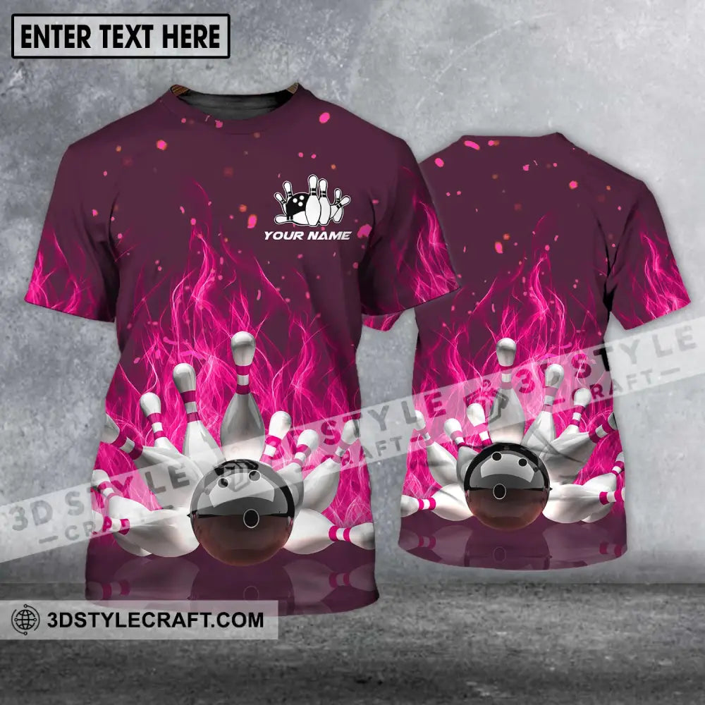 Unisex Shirt - Custom Name Bowling Ball Hot Pink Fire T-Shirt / S T-Shirt