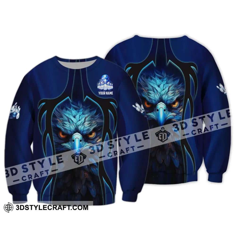 Unisex Shirt - Custom Name Bowling Blue Eagle Long Sleeve / S T-Shirt