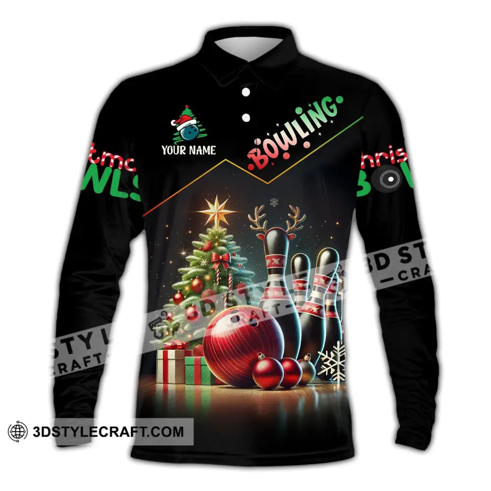 Unisex Shirt Custom Name Bowling Christmas Love Gift Long Sleeve Polo / S T-Shirt