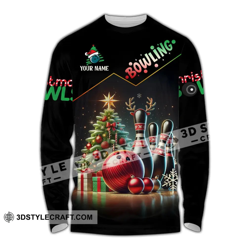 Unisex Shirt Custom Name Bowling Christmas Love Gift Long Sleeve / S T-Shirt