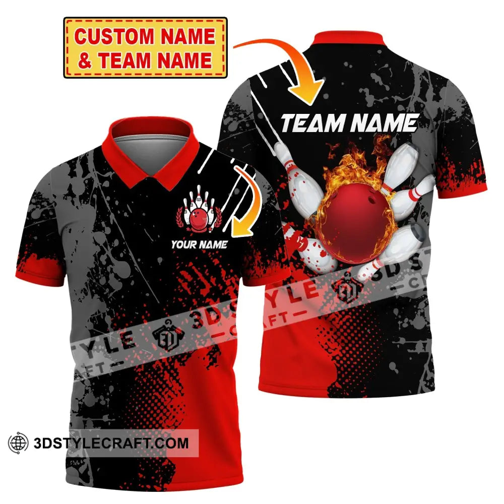 Unisex Shirt Custom Name Bowling Polo Fire T-Shirt Hoodie Long Sleeve