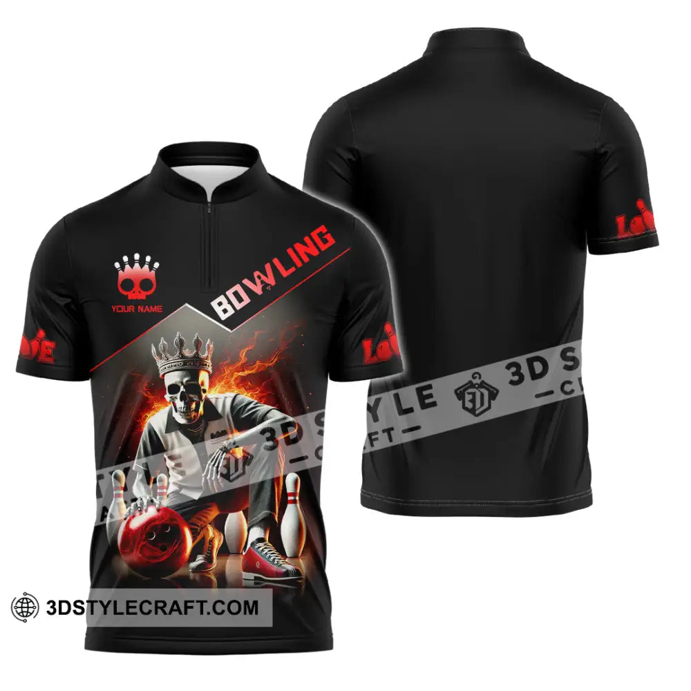 Unisex Shirt Custom Name Bowling Polo Long Sleeve Zipper / S T-Shirt