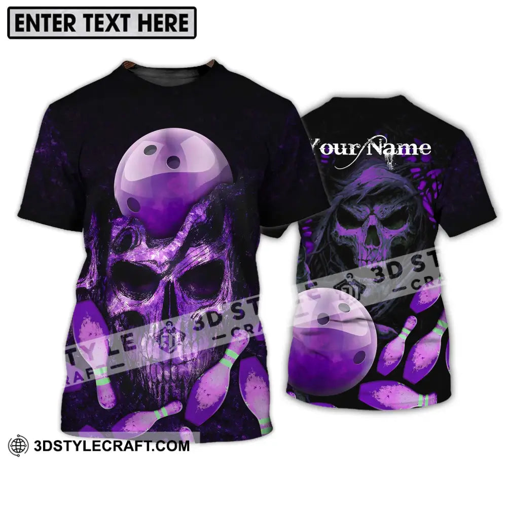 Unisex Shirt - Custom Name Bowling Purple Skull T-Shirt / S T-Shirt