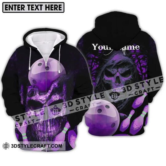 Unisex Shirt - Custom Name Bowling Purple Skull Shirt style option 2