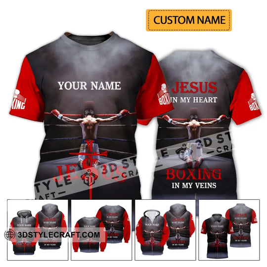 Unisex Shirt - Custom Name Boxing Shirt - Gift For Boxing Lover, Jeus In My Heart Boxing In My Veins style option 2